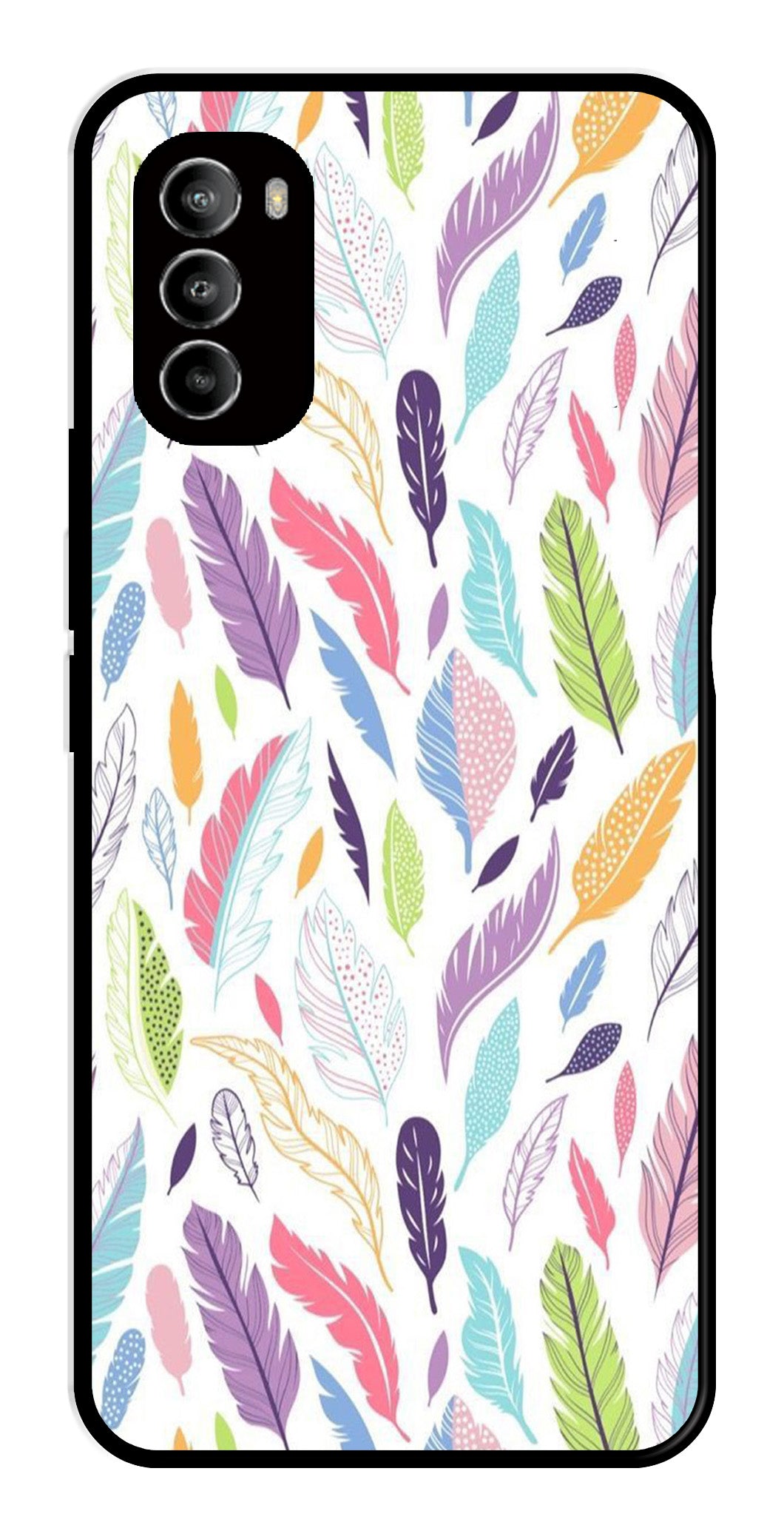 Colorful Feathers Metal Mobile Case for Moto G82 5G Colorful Feathers Metal Mobile Case for Moto G82 5G (Design No -06)