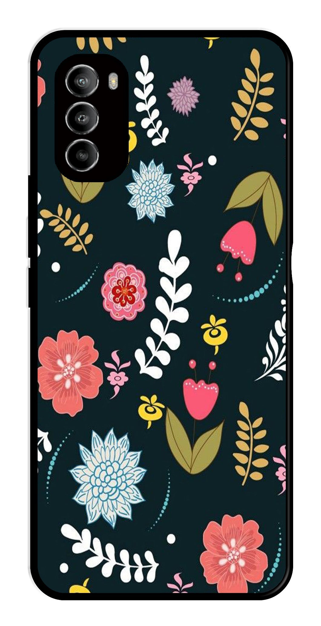 Floral Pattern2 Metal Mobile Case for Moto G82 5G Floral Pattern2 Metal Mobile Case for Moto G82 5G (Design No -12)
