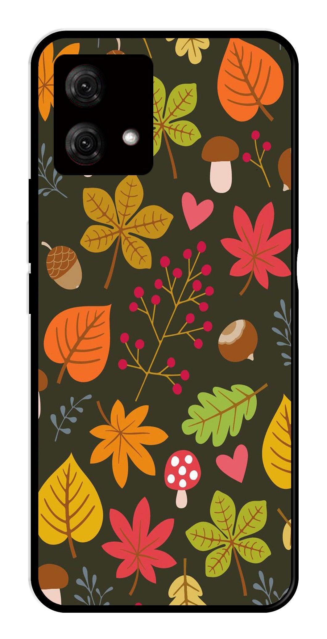 Leaves Design Metal Mobile Case for Moto G84 5G (Design No -51)
