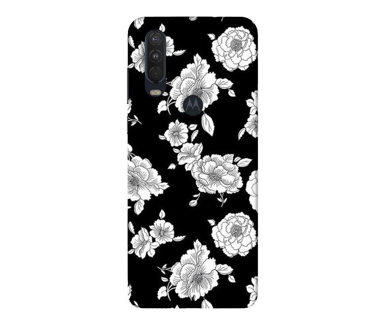White flowers Black Background Mobile Back Case for Moto One Action (Design - 9) White flowers Black Background Case for Moto One Action