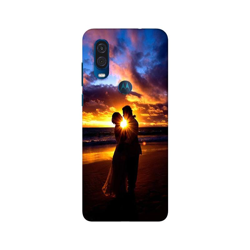 Couple Sea shore Mobile Back Case for Moto One Vision (Design - 13) Couple Sea shore Case for Moto One Vision