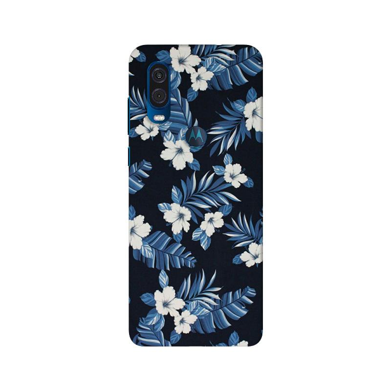 White flowers Blue Background2 Mobile Back Case for Moto One Vision (Design - 15) White flowers Blue Background2 Case for Moto One Vision