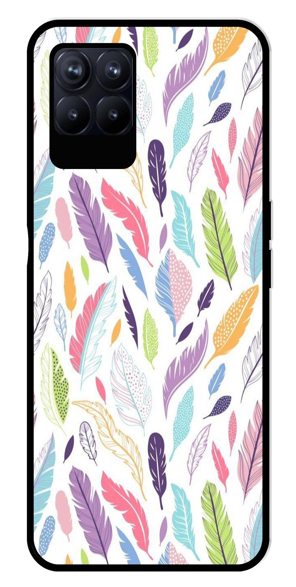 Colorful Feathers Metal Mobile Case for Realme Narzo 50 50 Colorful Feathers Metal Mobile Case for Realme Narzo 50 50 (Design No -06)