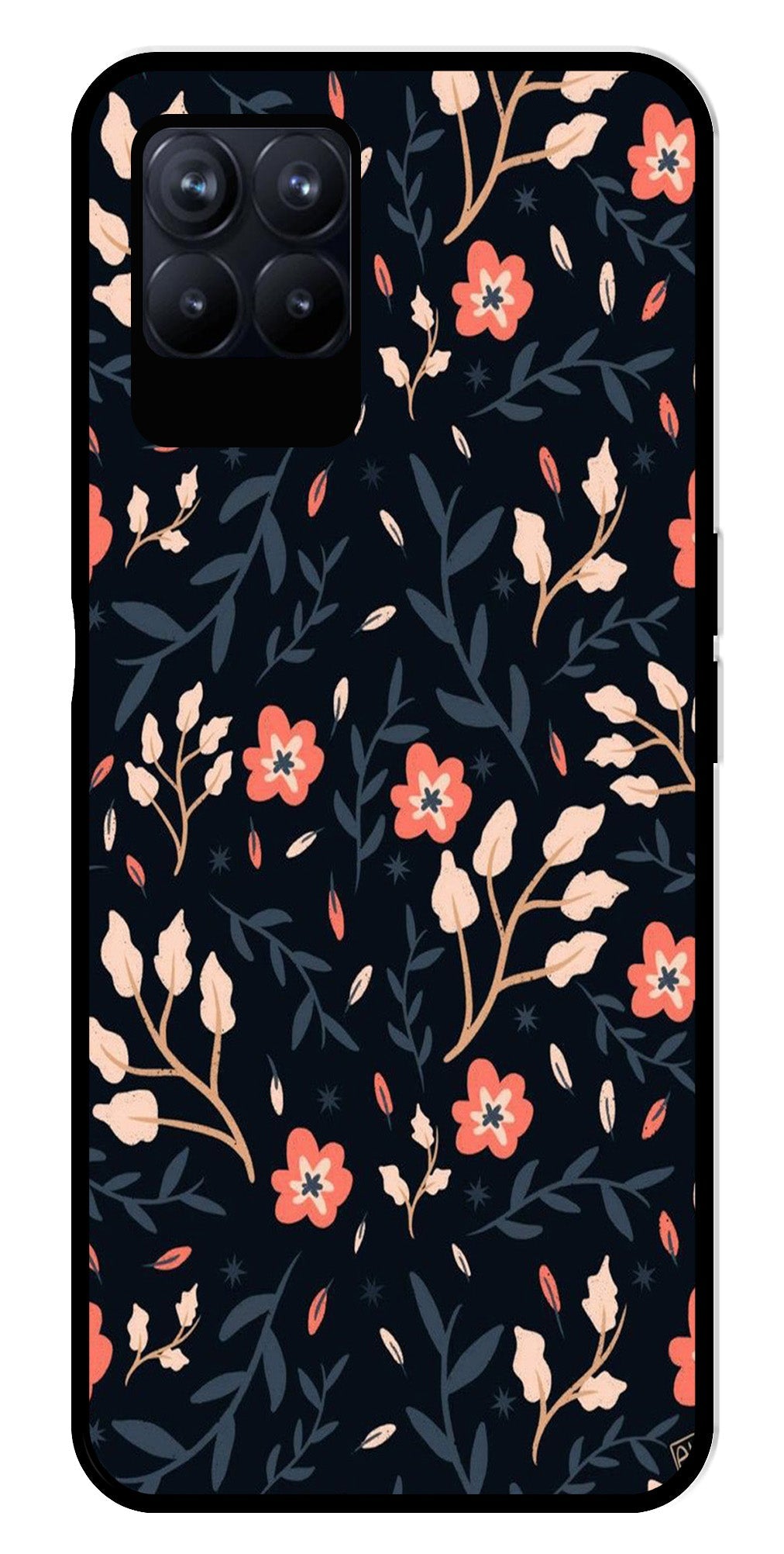 Floral Pattern Metal Mobile Case for Realme Narzo 50 50 Floral Pattern Metal Mobile Case for Realme Narzo 50 50 (Design No -10)