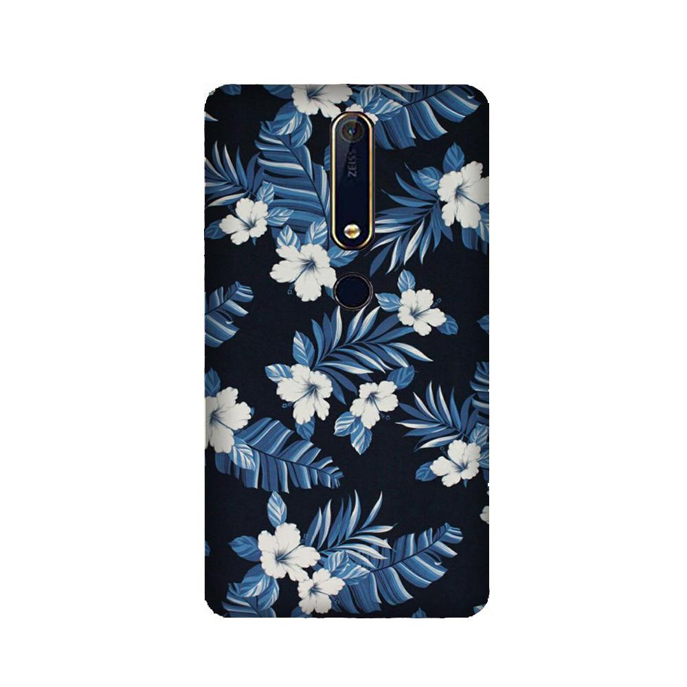 White flowers Blue Background2 Mobile Back Case for Nokia 6.1 2018 (Design - 15) White flowers Blue Background2 Case for Nokia 6.1 2018