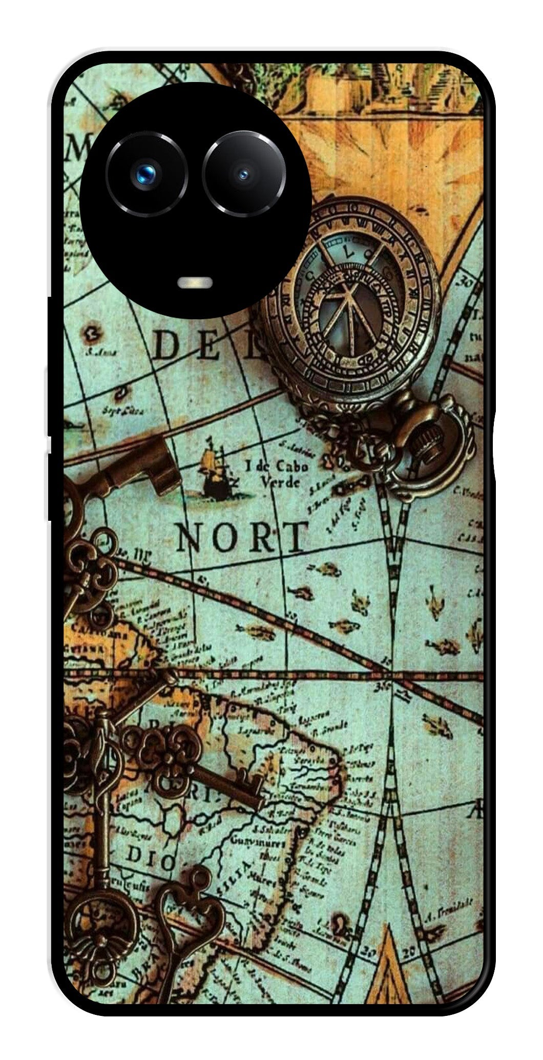 Map Design Metal Mobile Case for Realme Narzo 60X 5G (Design No -54)