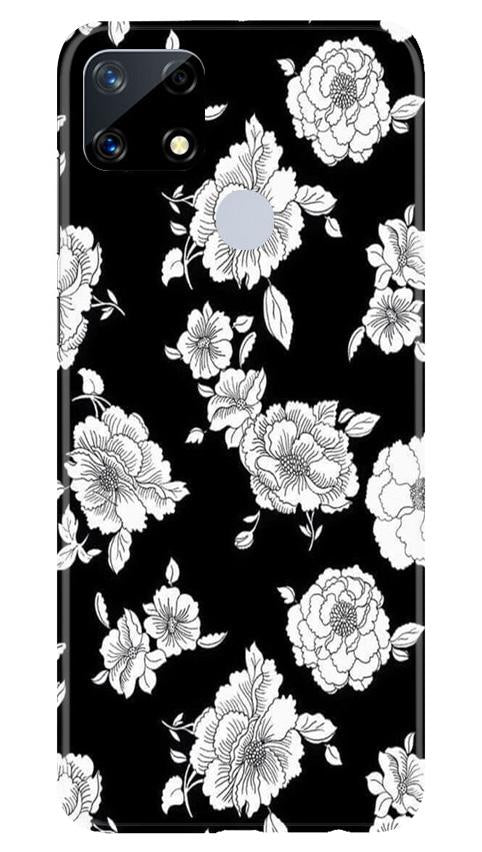 White flowers Black Background Mobile Back Case for Realme Narzo 20 (Design - 9) White flowers Black Background Case for Realme Narzo 20