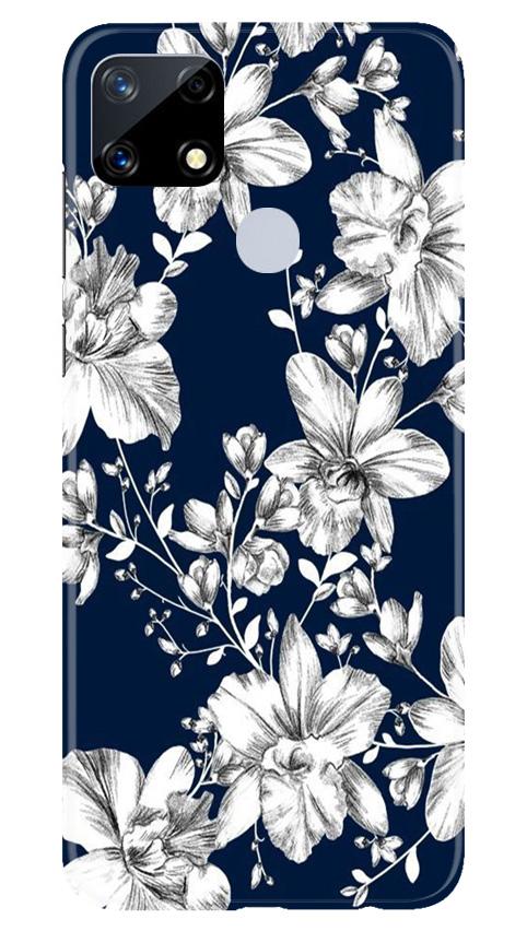 White flowers Blue Background Mobile Back Case for Realme Narzo 20 (Design - 14) White flowers Blue Background Case for Realme Narzo 20