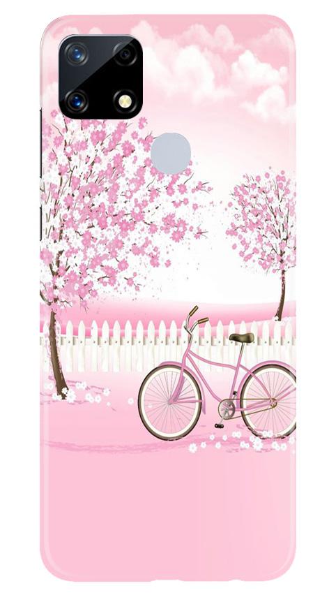 Pink Flowers Cycle Mobile Back Case for Realme Narzo 20 (Design - 102) Pink Flowers Cycle Case for Realme Narzo 20 (Design - 102)