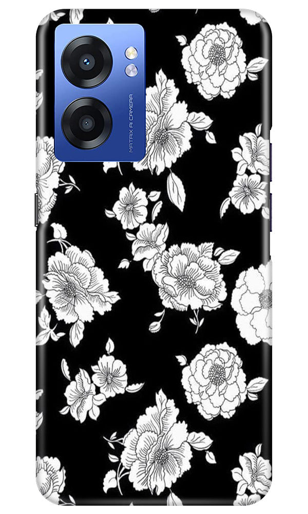 White flowers Black Background Mobile Back Case for Realme Narzo 50 5G (Design - 9) White flowers Black Background Case for Realme Narzo 50 5G
