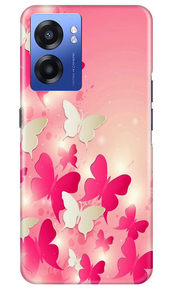 White Pick Butterflies Mobile Back Case for Realme Narzo 50 5G (Design - 28) White Pick Butterflies Case for Realme Narzo 50 5G