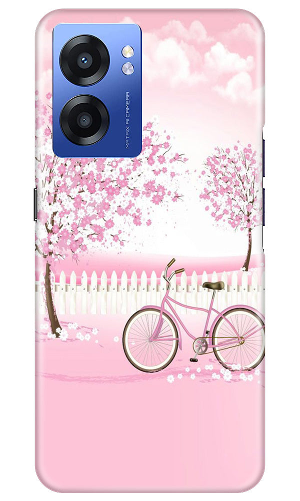 Pink Flowers Cycle Mobile Back Case for Realme Narzo 50 5G (Design - 102) Pink Flowers Cycle Case for Realme Narzo 50 5G (Design - 102)