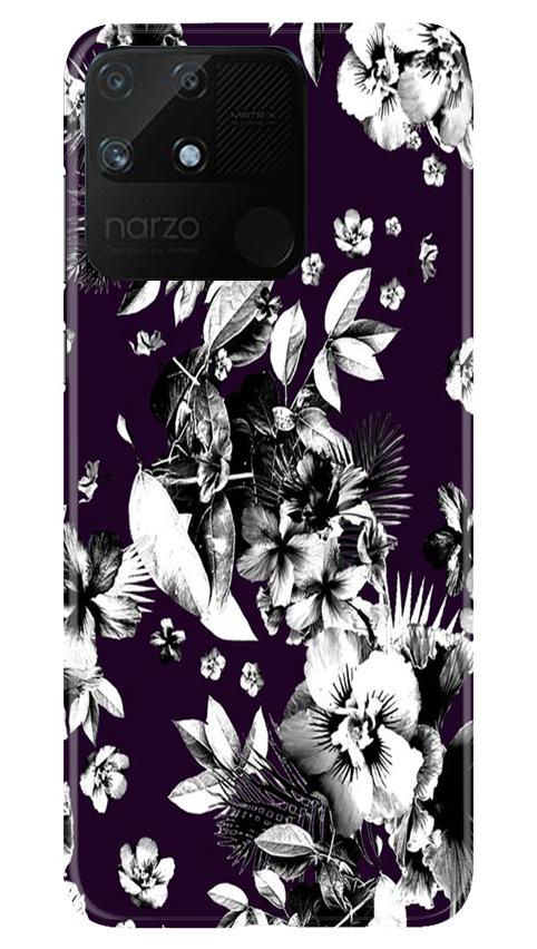 white flowers Mobile Back Case for Realme Narzo 50A (Design - 7) white flowers Case for Realme Narzo 50A