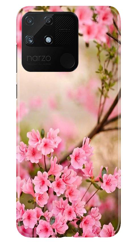Pink flowers Mobile Back Case for Realme Narzo 50A (Design - 69) Pink flowers Case for Realme Narzo 50A