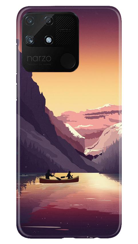 Mountains Boat Mobile Back Case for Realme Narzo 50A (Design - 181) Mountains Boat Case for Realme Narzo 50A (Design - 181)