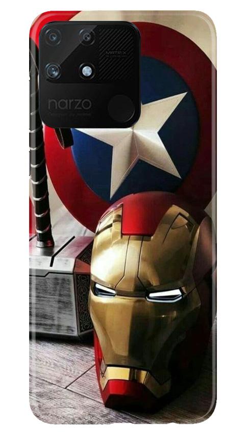 Ironman Captain America Mobile Back Case for Realme Narzo 50A (Design - 254) Ironman Captain America Case for Realme Narzo 50A (Design No. 254)