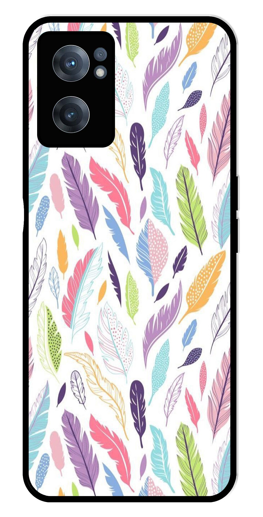 Colorful Feathers Metal Mobile Case for OnePlus Nord CE 2 5G Colorful Feathers Metal Mobile Case for OnePlus Nord CE 2 5G