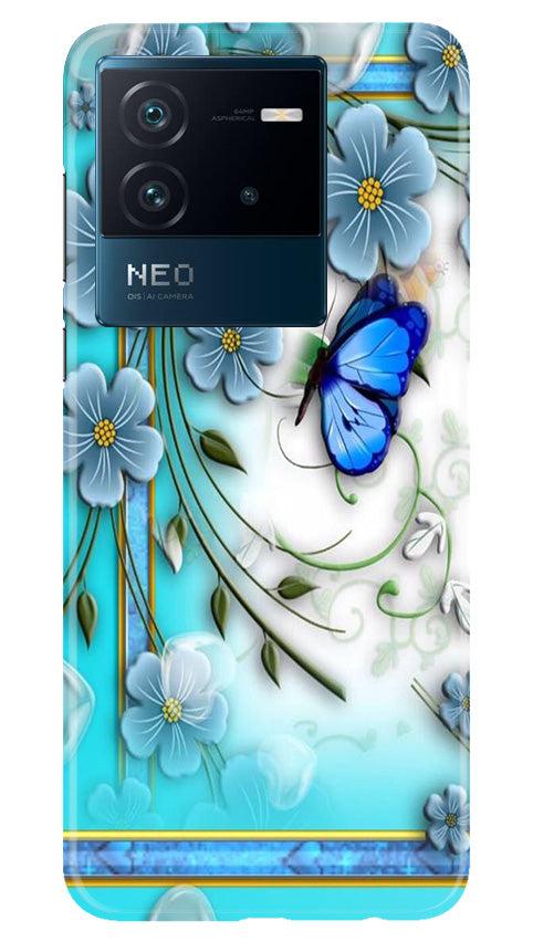 Blue Butterfly Mobile Back Case for iQOO Neo 6 5G (Design - 21) Blue Butterfly Case for iQOO Neo 6 5G