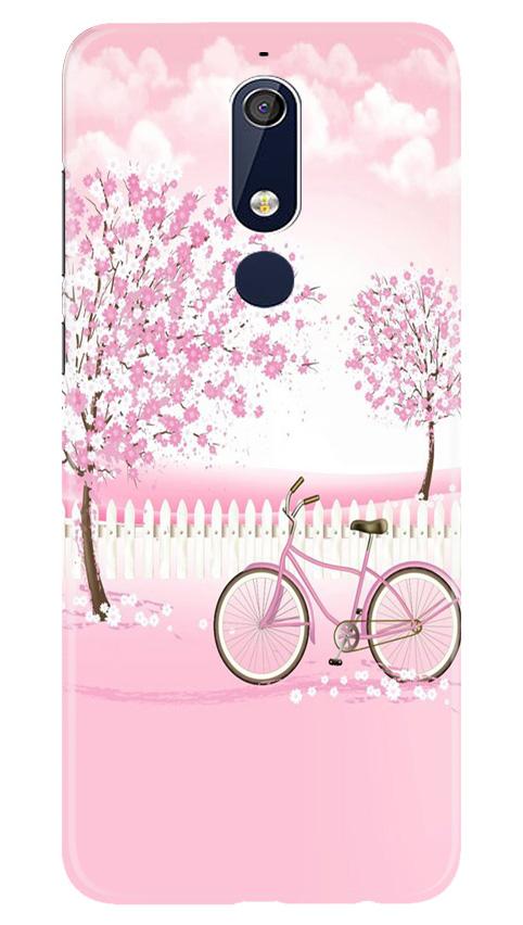 Pink Flowers Cycle Mobile Back Case for Nokia 5.1 (Design - 102) Pink Flowers Cycle Case for Nokia 5.1 (Design - 102)