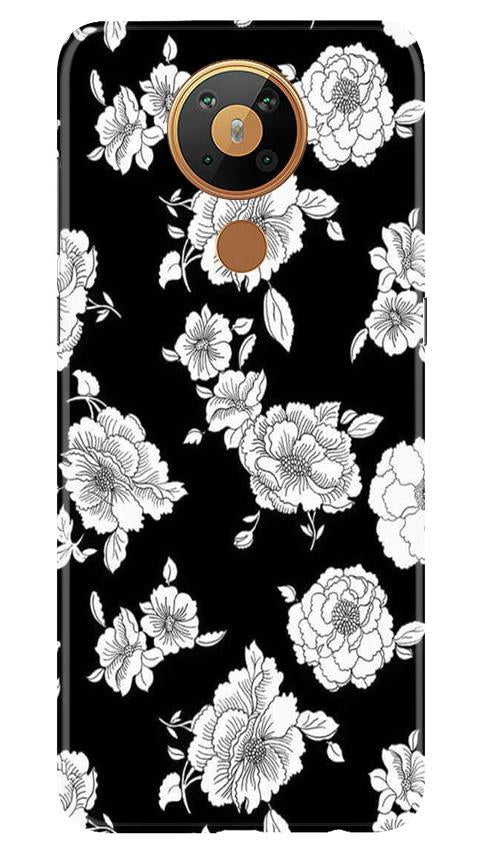 White flowers Black Background Mobile Back Case for Nokia 5.3 (Design - 9) White flowers Black Background Case for Nokia 5.3