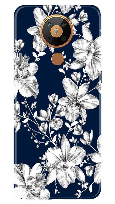 White flowers Blue Background Mobile Back Case for Nokia 5.3 (Design - 14) White flowers Blue Background Case for Nokia 5.3