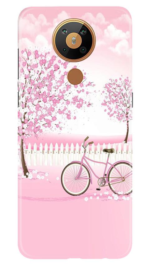 Pink Flowers Cycle Mobile Back Case for Nokia 5.3 (Design - 102) Pink Flowers Cycle Case for Nokia 5.3 (Design - 102)