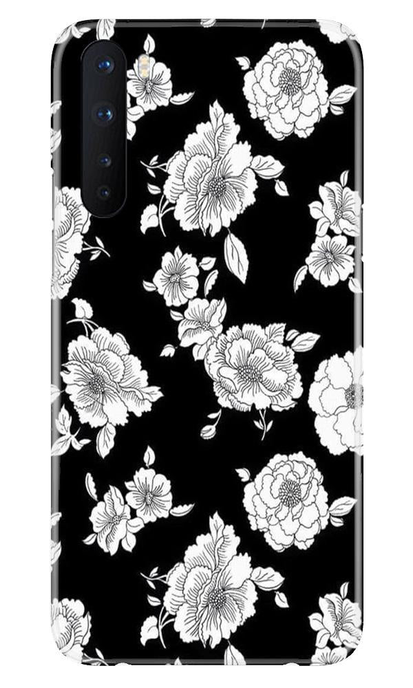 White flowers Black Background Mobile Back Case for OnePlus Nord (Design - 9) White flowers Black Background Case for OnePlus Nord