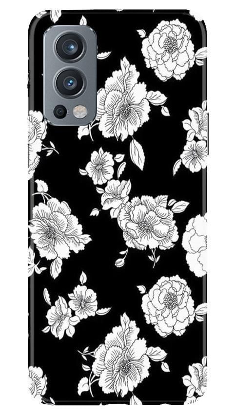 White flowers Black Background Mobile Back Case for OnePlus Nord 2 5G (Design - 9) White flowers Black Background Case for OnePlus Nord 2 5G