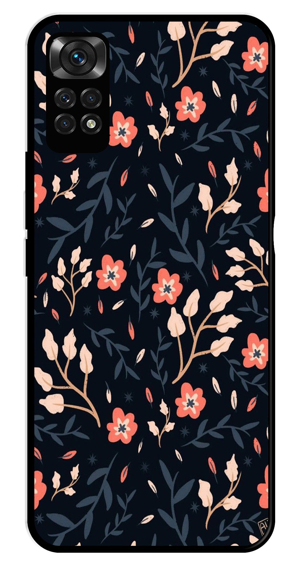 Floral Pattern Metal Mobile Case for Redmi Note 11 Floral Pattern Metal Mobile Case for Redmi Note 11 (Design No -10)