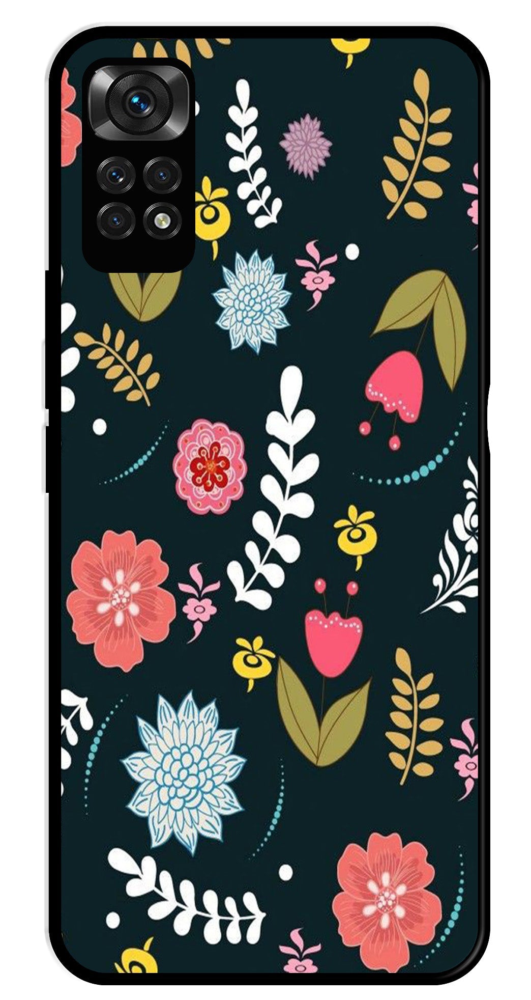 Floral Pattern2 Metal Mobile Case for Redmi Note 11 Floral Pattern2 Metal Mobile Case for Redmi Note 11 (Design No -12)