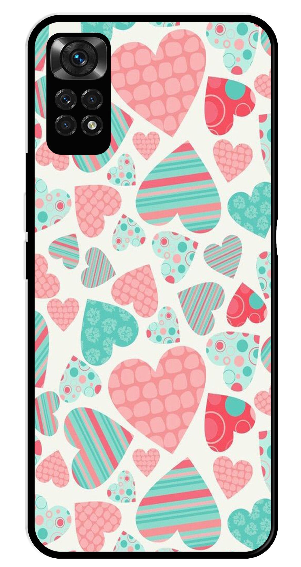 Hearts Pattern Metal Mobile Case for Redmi Note 11 Hearts Pattern Metal Mobile Case for Redmi Note 11 (Design No -22)