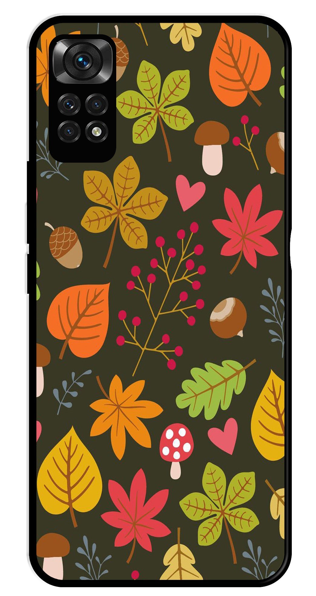 Leaves Design Metal Mobile Case for Redmi Note 11 (Design No -51)