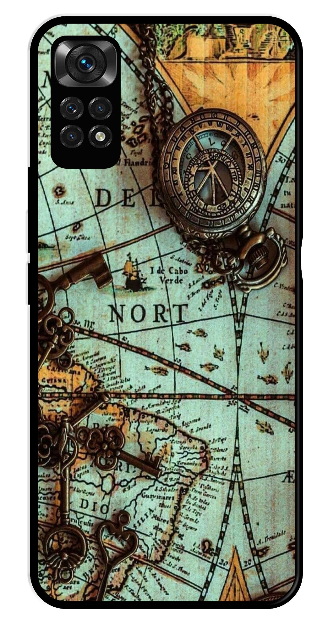 Map Design Metal Mobile Case for Redmi Note 11 (Design No -54)