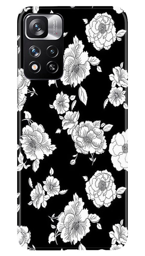 White flowers Black Background Mobile Back Case for Redmi Note 11 Pro (Design - 9) White flowers Black Background Case for Redmi Note 11 Pro
