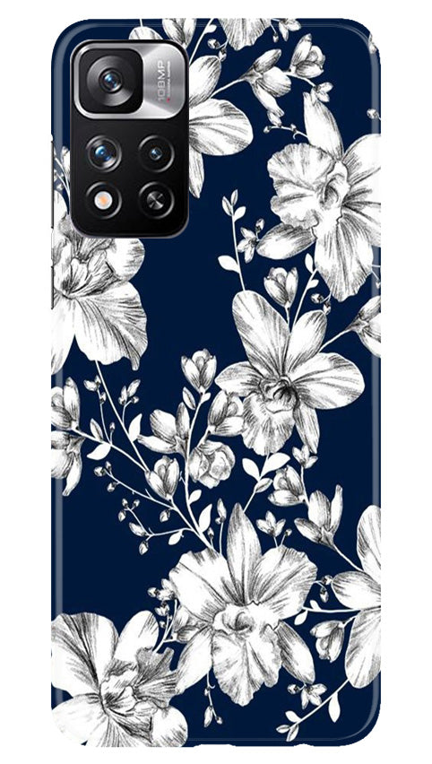 White flowers Blue Background Mobile Back Case for Redmi Note 11 Pro (Design - 14) White flowers Blue Background Case for Redmi Note 11 Pro