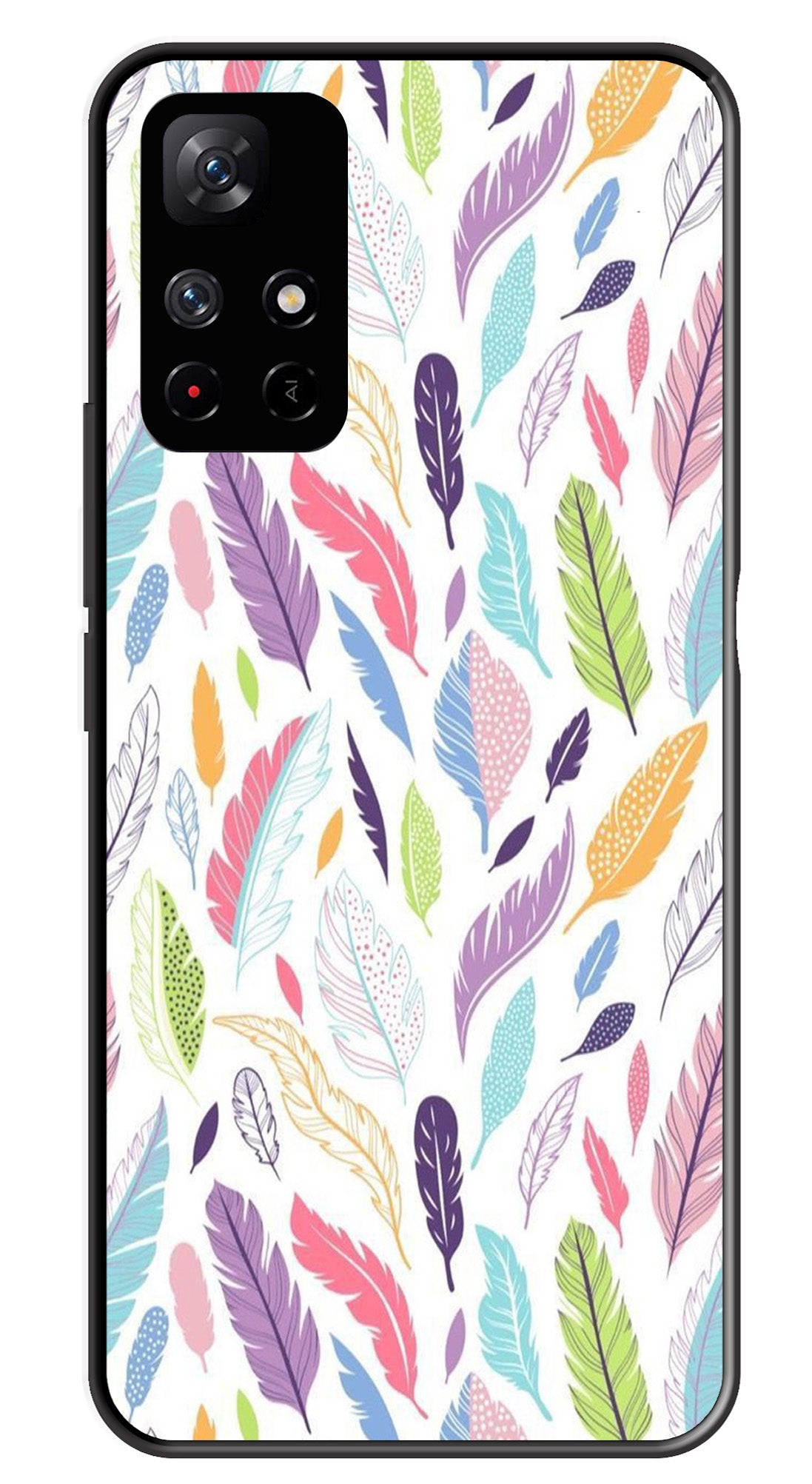Colorful Feathers Metal Mobile Case for Redmi Note 11T Colorful Feathers Metal Mobile Case for Redmi Note 11T (Design No -06)