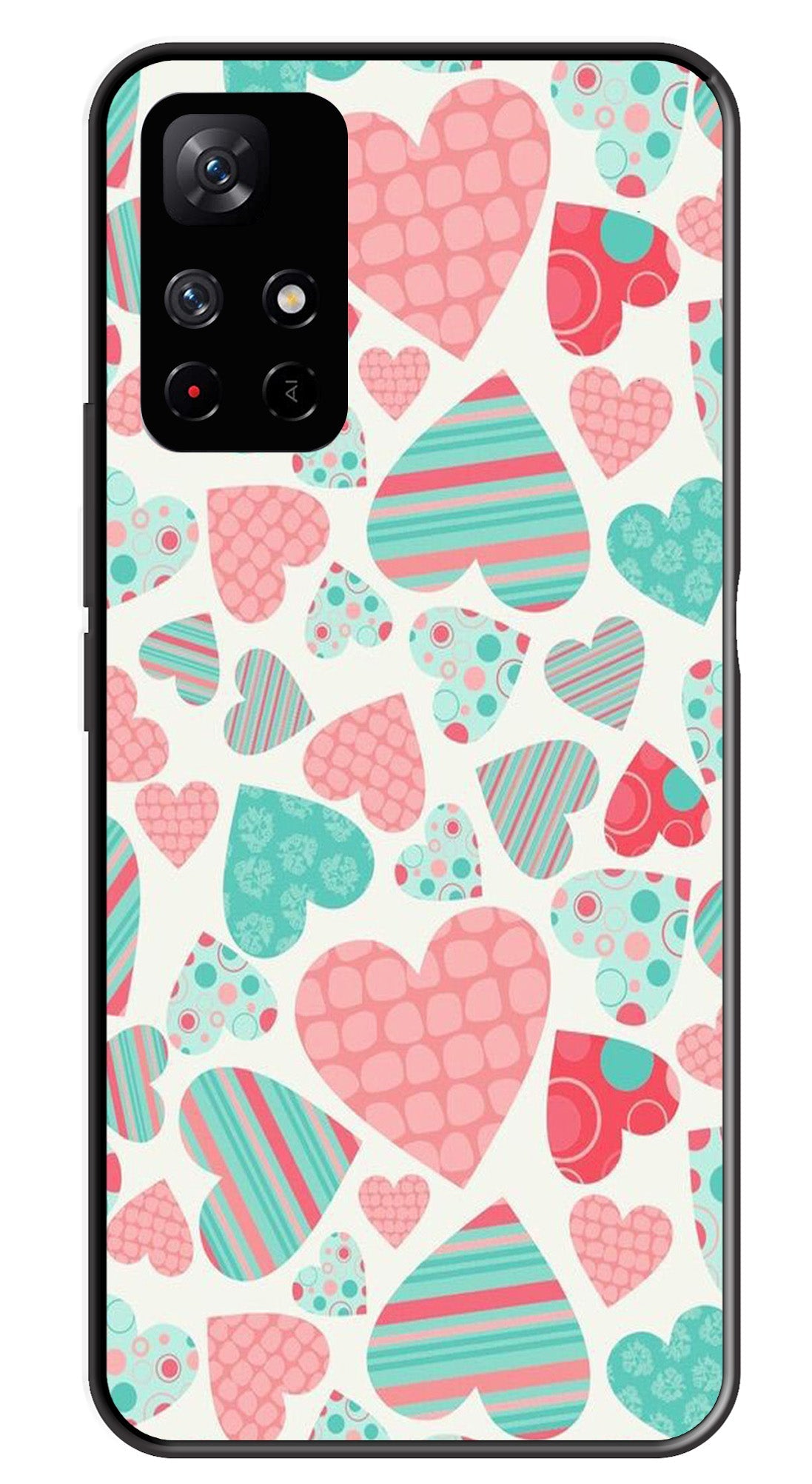 Hearts Pattern Metal Mobile Case for Redmi Note 11T Hearts Pattern Metal Mobile Case for Redmi Note 11T (Design No -22)