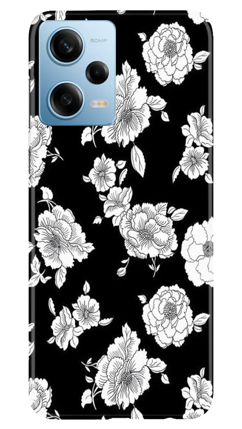 White flowers Black Background Mobile Back Case for Redmi Note 12 5G (Design - 9) White flowers Black Background Case for Redmi Note 12 5G