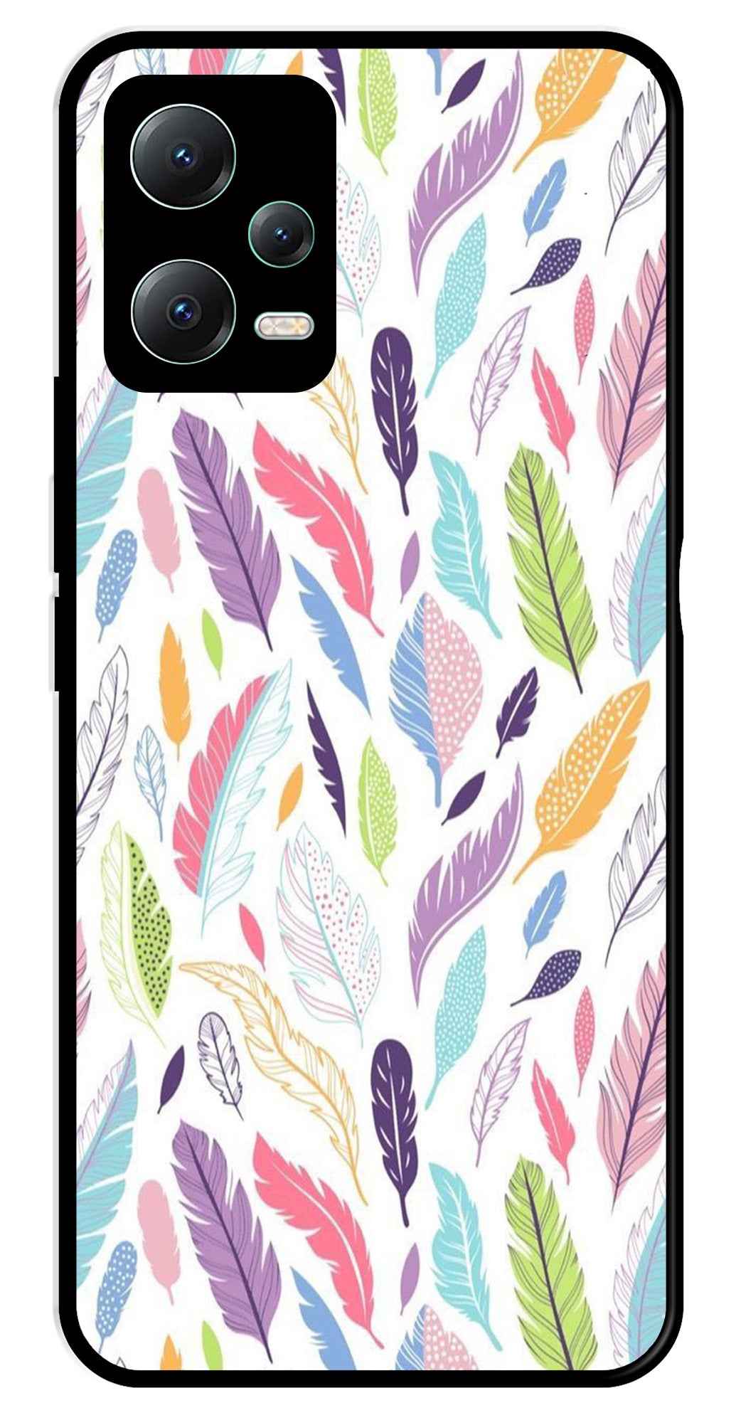 Colorful Feathers Metal Mobile Case for Poco X5 5G Colorful Feathers Metal Mobile Case for Poco X5 5G (Design No -06)