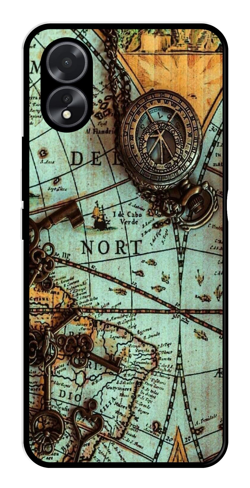 Map Design Metal Mobile Case for Oppo A18 (Design No -54)