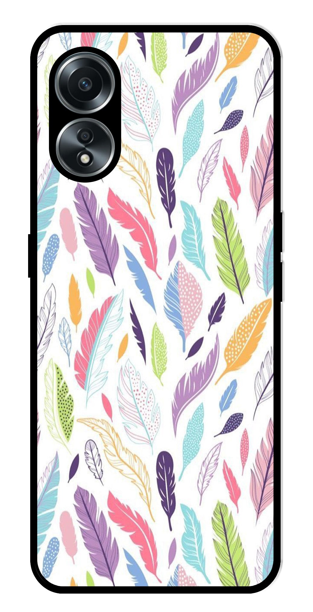 Colorful Feathers Metal Mobile Case for Oppo A58 4G Colorful Feathers Metal Mobile Case for Oppo A58 4G (Design No -06)
