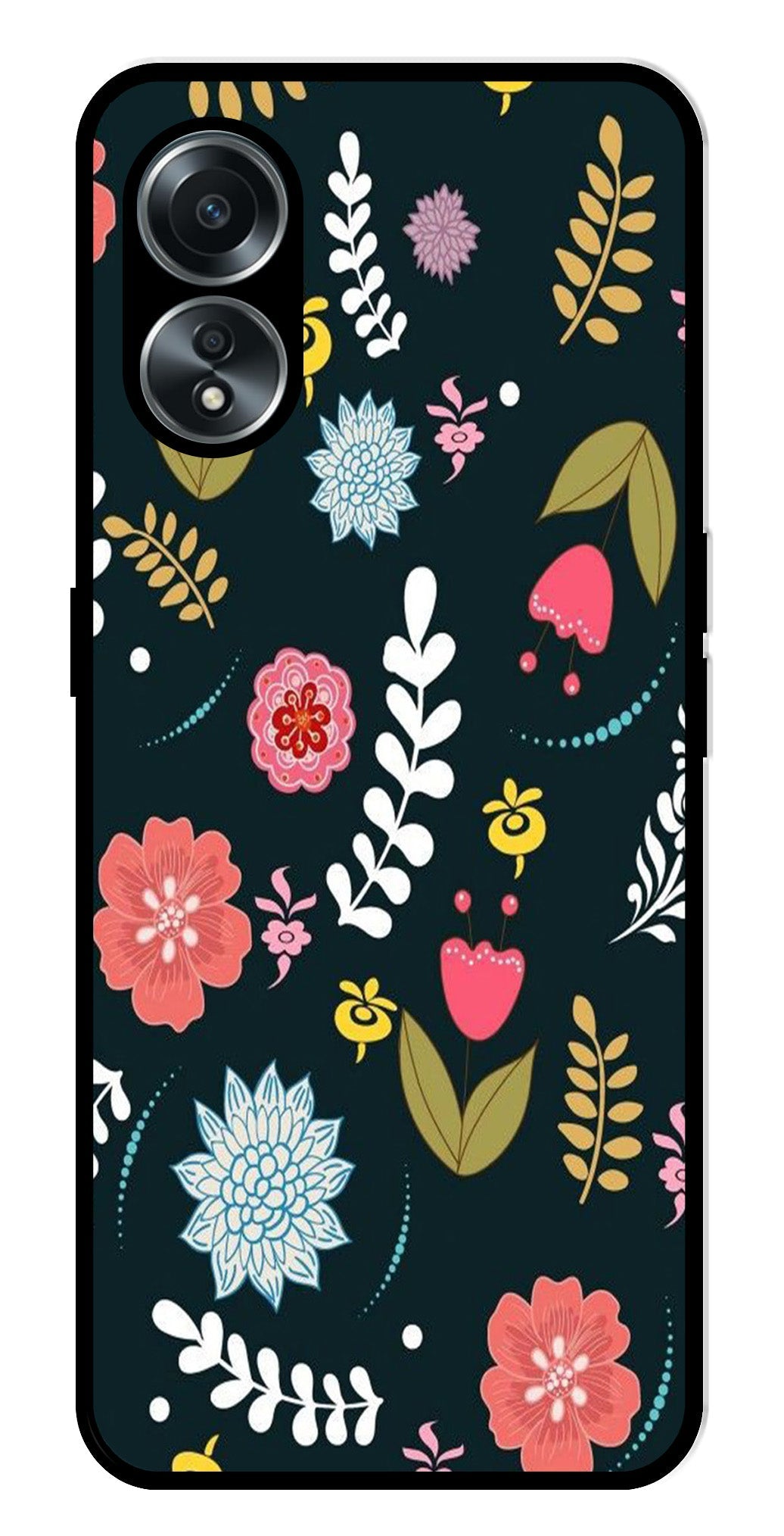 Floral Pattern2 Metal Mobile Case for Oppo A58 4G Floral Pattern2 Metal Mobile Case for Oppo A58 4G (Design No -12)