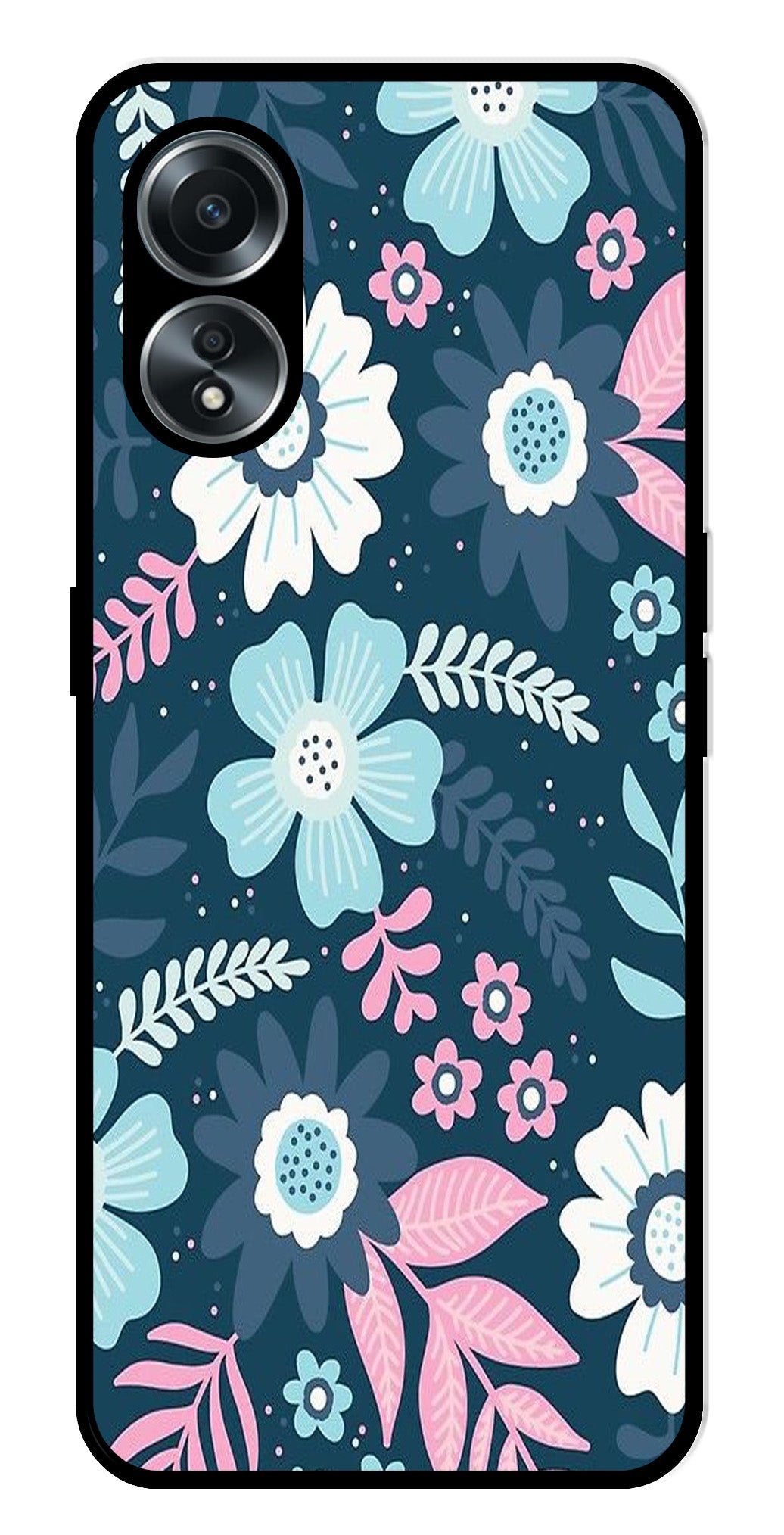 Flower Leaves Design Metal Mobile Case for Oppo A58 4G (Design No -50)