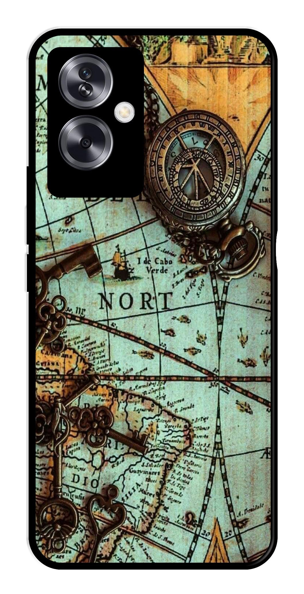 Map Design Metal Mobile Case for Oppo A79 5G (Design No -54)