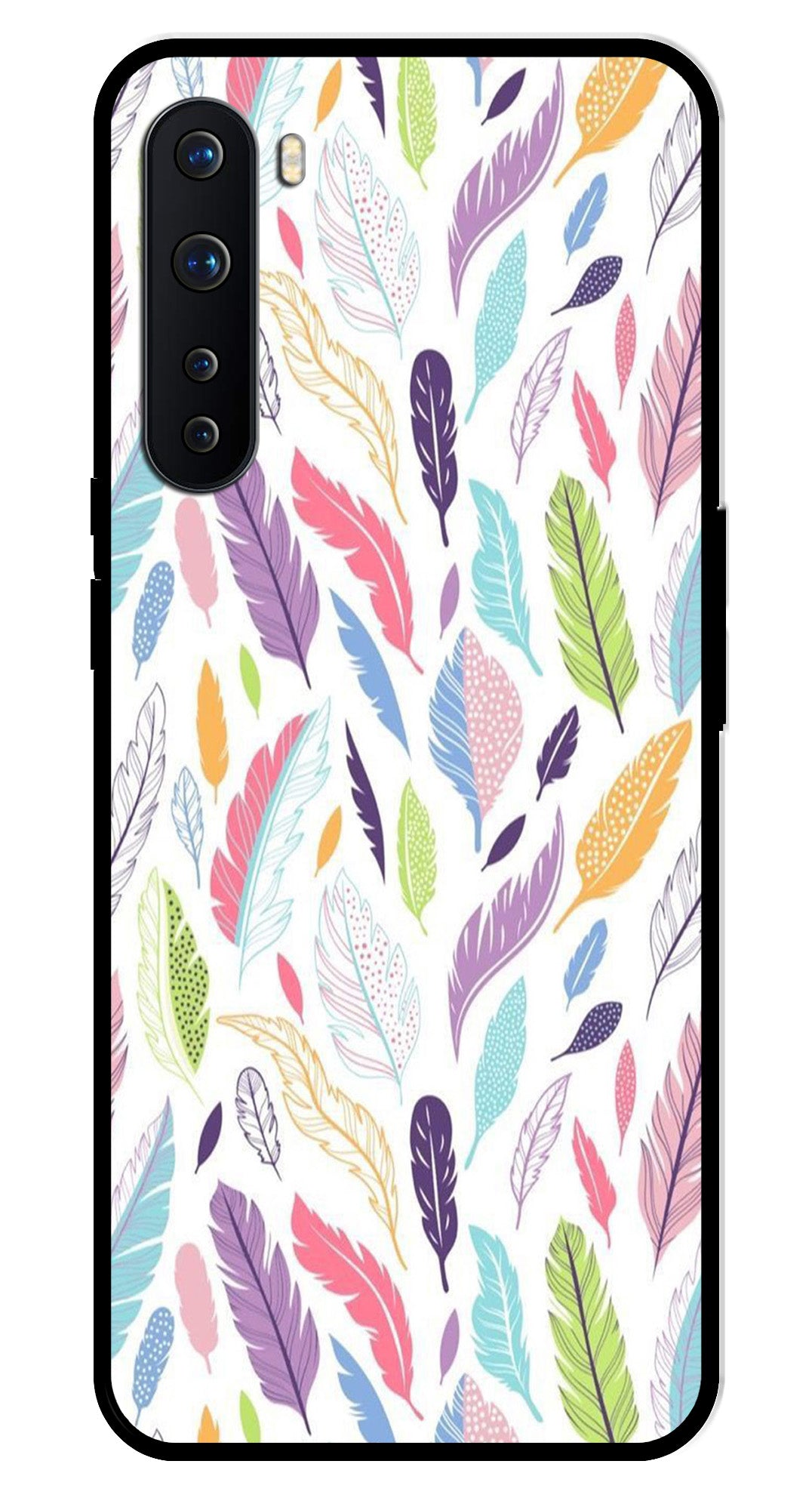 Colorful Feathers Metal Mobile Case for OnePlus Nord Colorful Feathers Metal Mobile Case for OnePlus Nord