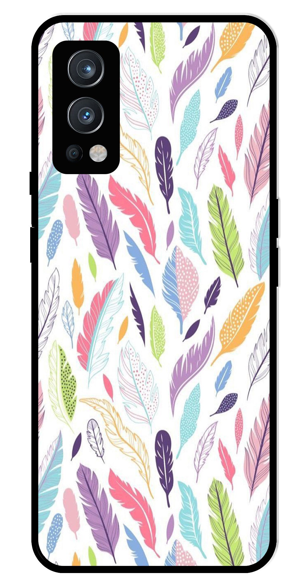 Colorful Feathers Metal Mobile Case for OnePlus Nord 2 5G Colorful Feathers Metal Mobile Case for OnePlus Nord 2 5G