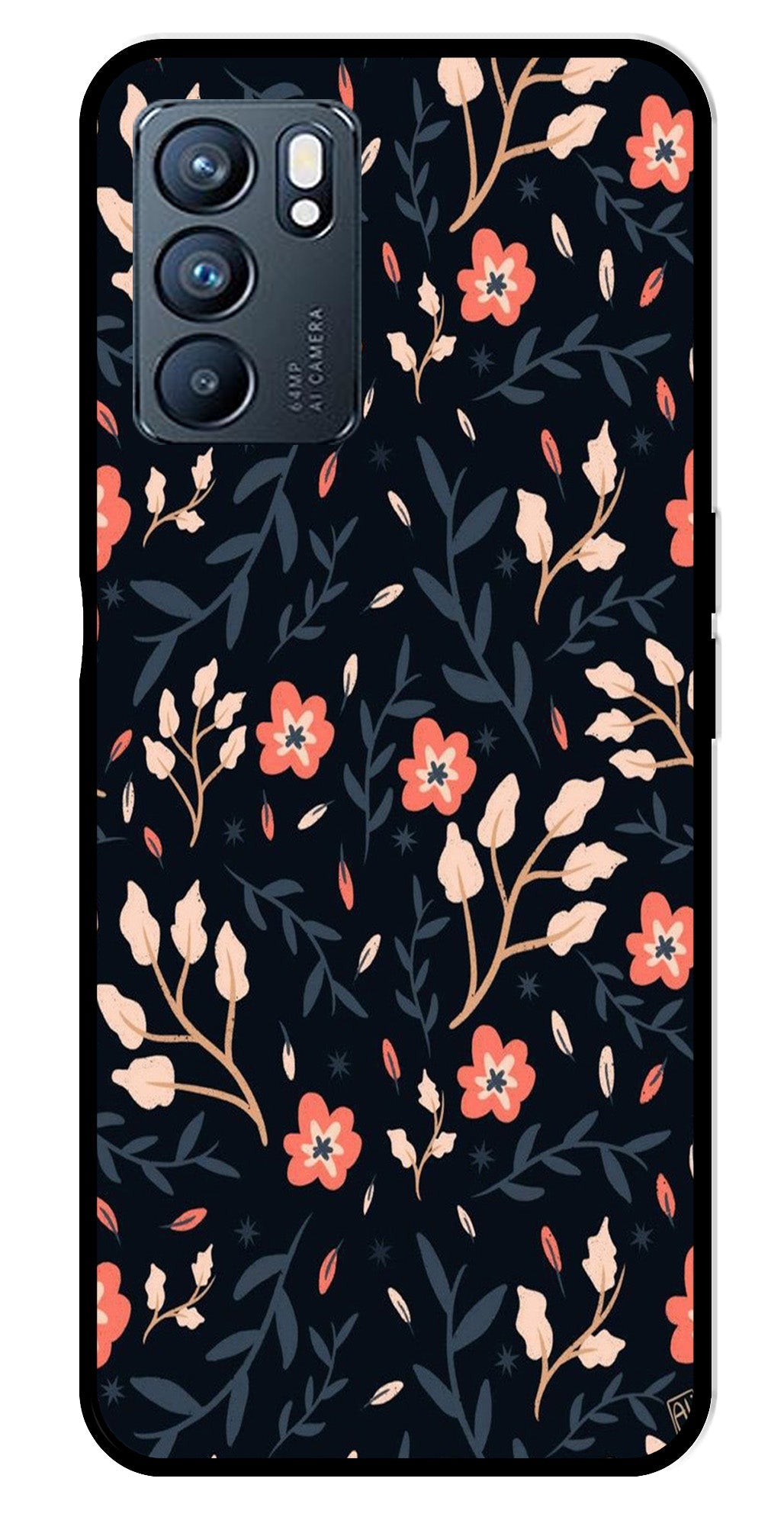 Floral Pattern Metal Mobile Case for Oppo Reno 6 5G Floral Pattern Metal Mobile Case for Oppo Reno 6 5G (Design No -10)