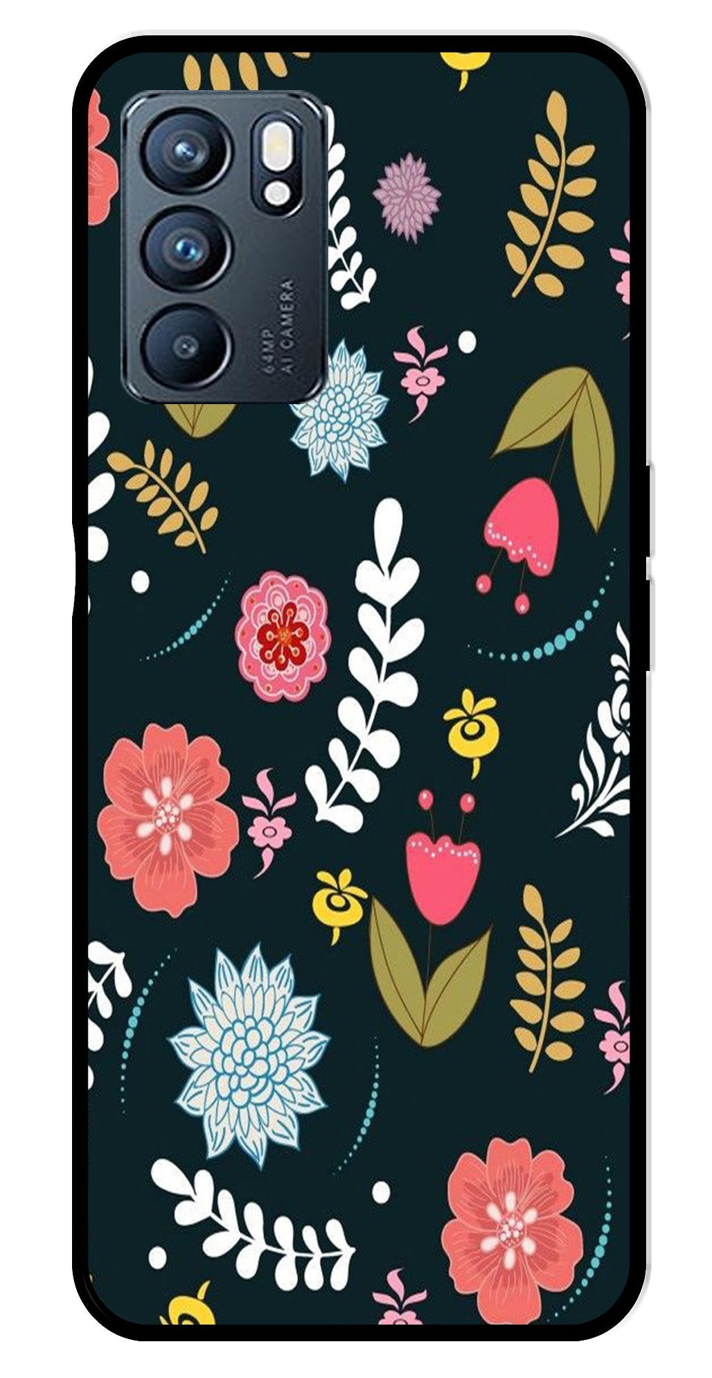 Floral Pattern2 Metal Mobile Case for Oppo Reno 6 5G Floral Pattern2 Metal Mobile Case for Oppo Reno 6 5G (Design No -12)