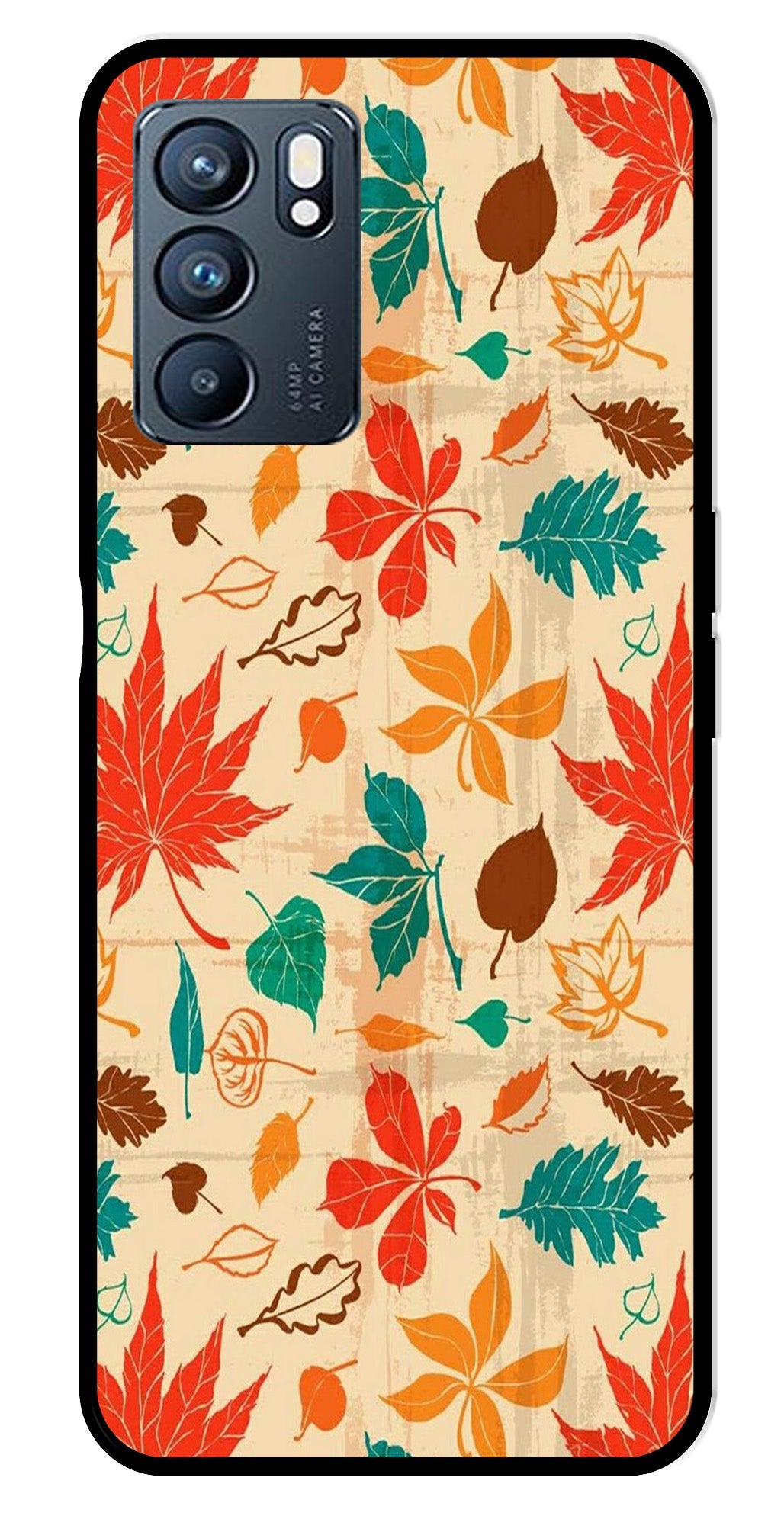 Leafs Design Metal Mobile Case for Oppo Reno 6 5G Leafs Design Metal Mobile Case for Oppo Reno 6 5G (Design No -14)