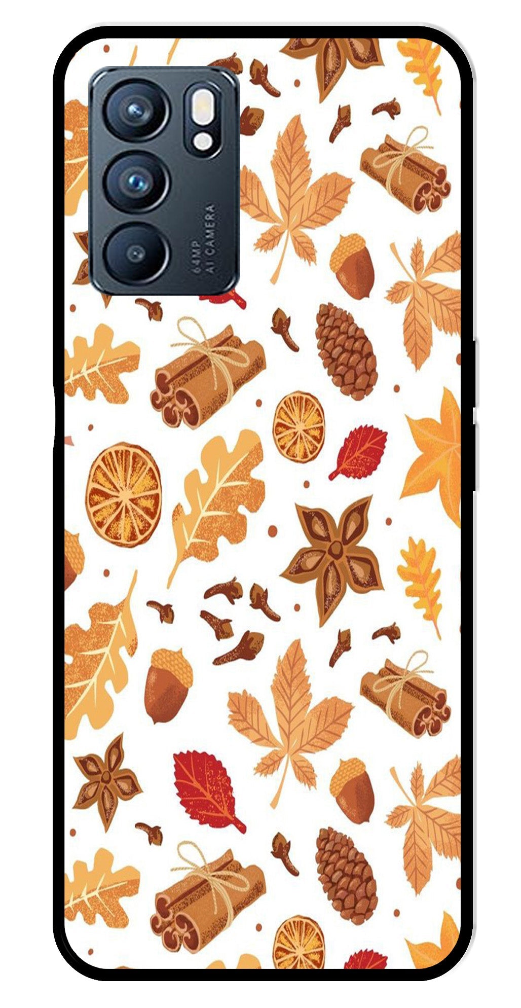 Autumn Leaf Metal Mobile Case for Oppo Reno 6 5G Autumn Leaf Metal Mobile Case for Oppo Reno 6 5G (Design No -19)